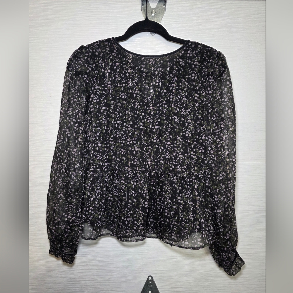 LOFT Black Semi-Sheer Floral Peplum Blouse